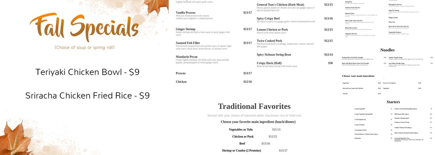 Empress of China Menu