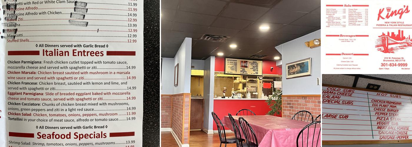 King's Pizza Menu