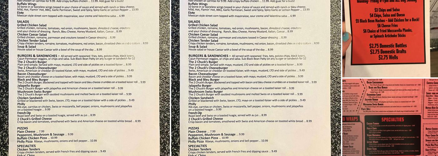 Two Charlies Menu