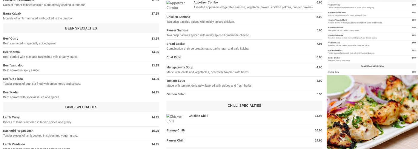 Clay Oven Restaurant Menu