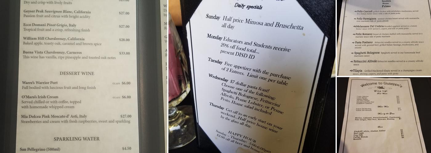 Giuseppe’s Menu