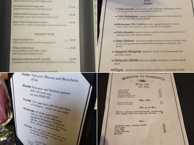 Giuseppe’s Menu