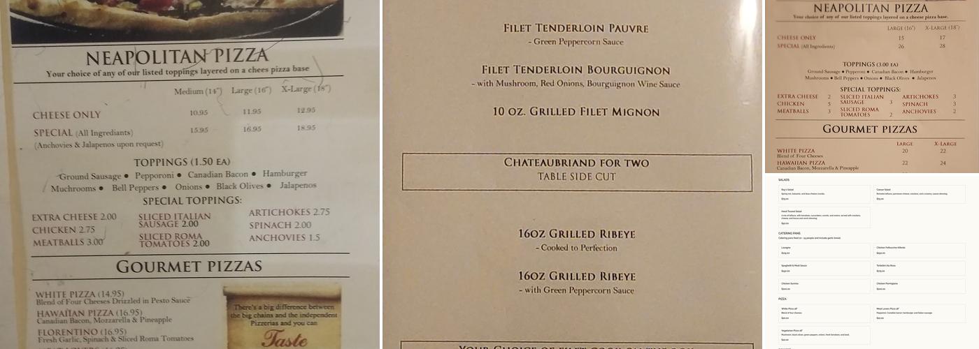 Ray's Italian Bistro Menu