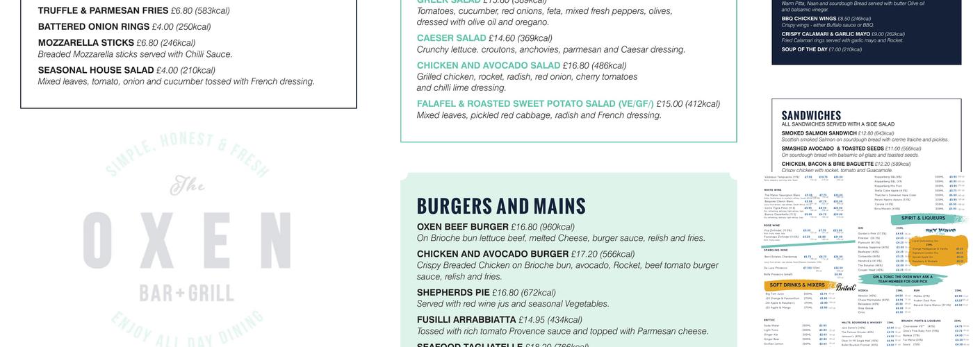 The Oxen Bar and Grill Menu