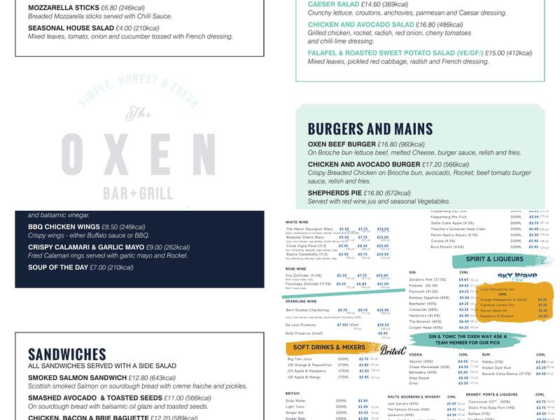 The Oxen Bar and Grill Menu