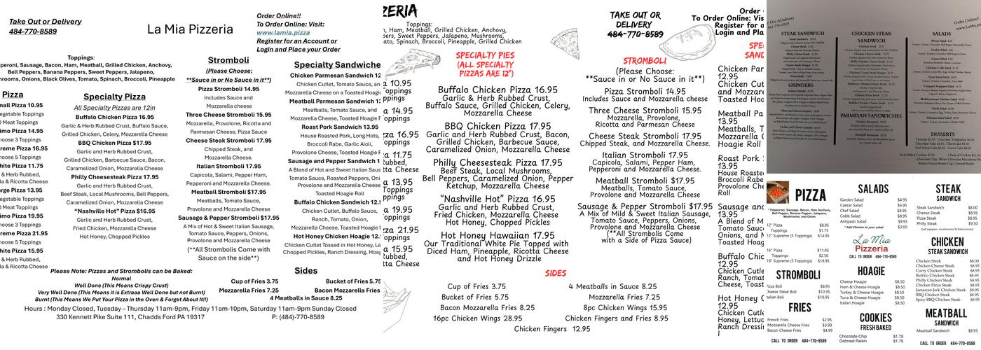 La Mia Pizzeria ( Chadds Ford Pa.) Menu