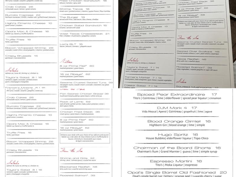 Opal's Table Menu