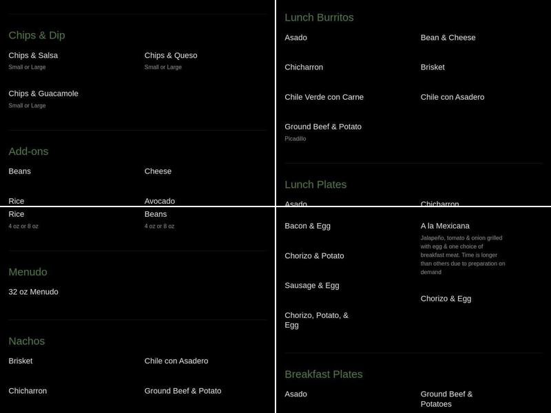 Don Tomás Café Menu