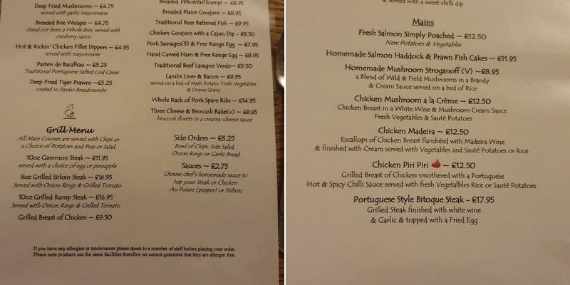 The Fox & Hen Menu