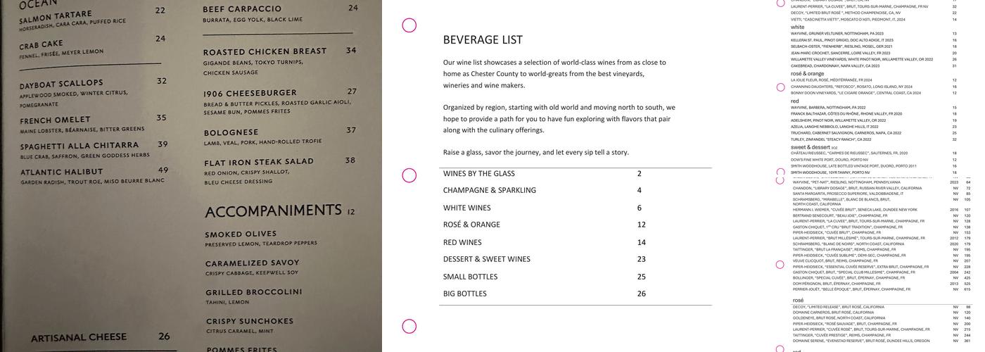 1906 at Longwood Gardens Menu