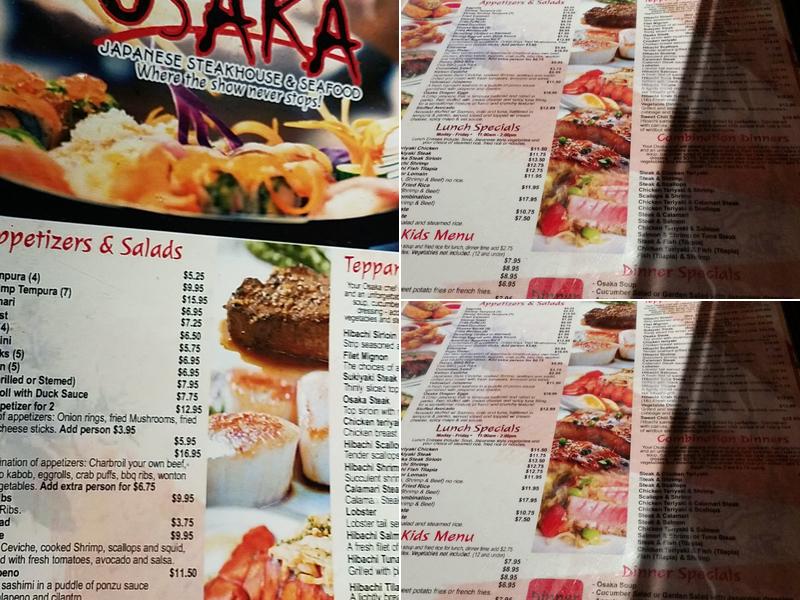Osaka Japanese Steakhouse Menu