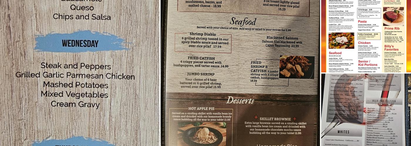 The Legendary Barn Door Steakhouse Menu