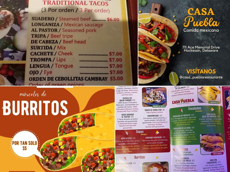 Casa Puebla Restaurant Menu