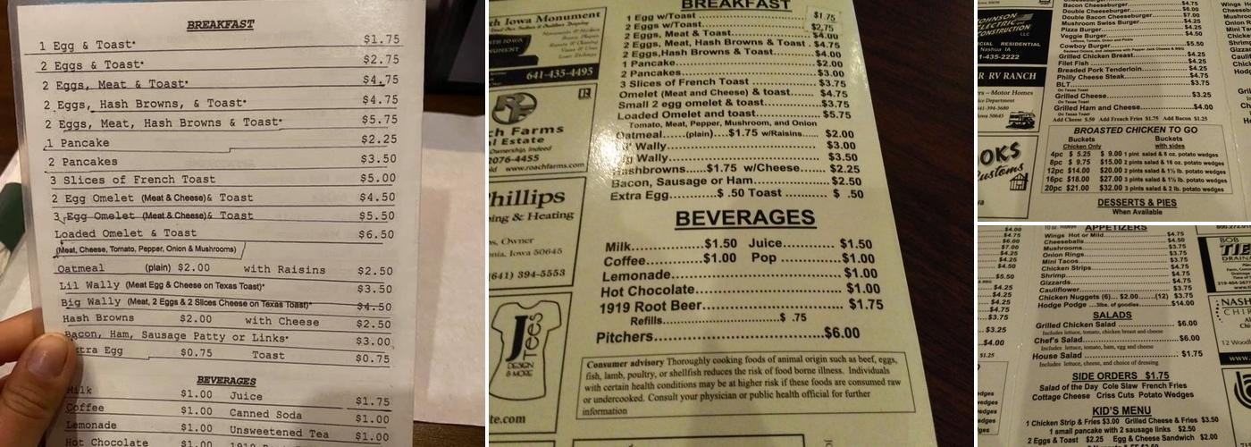 Cliff's Place Menu