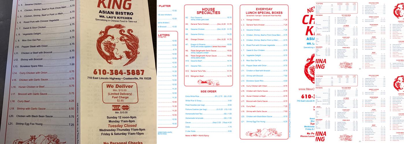 New China King Asian Bistro Menu
