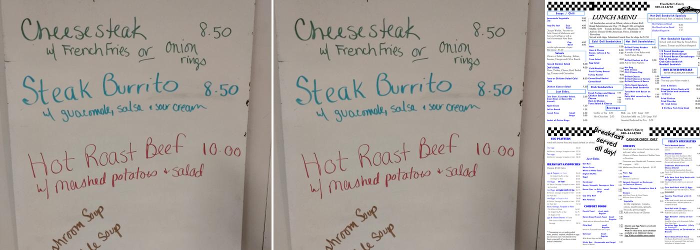 Keller's Eatery Menu