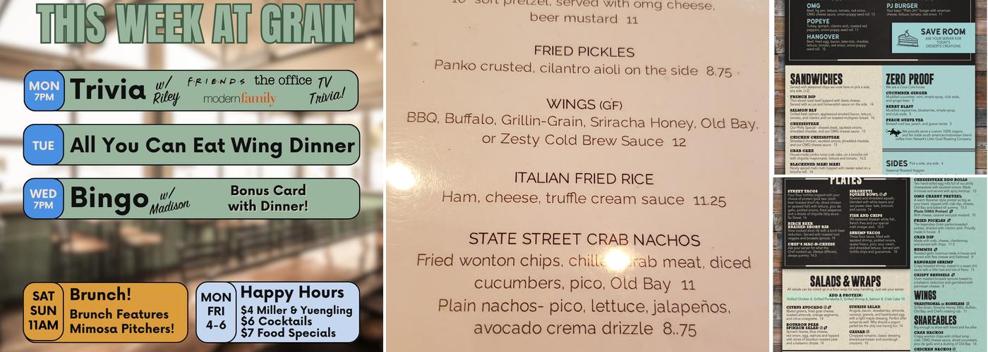 Grain Craft Bar + Kitchen Menu