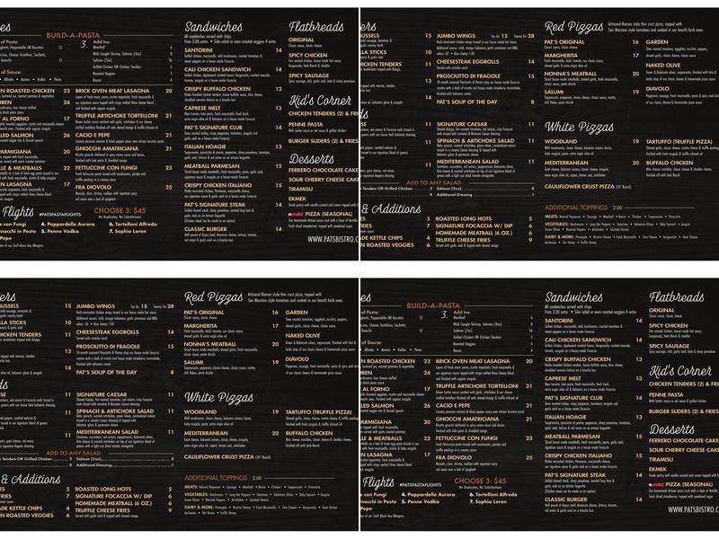 Pat's Pizza & Bistro Salem Menu