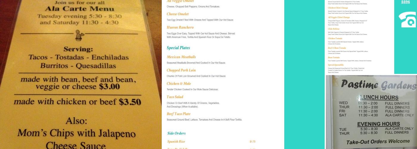 Pastime Gardens Menu