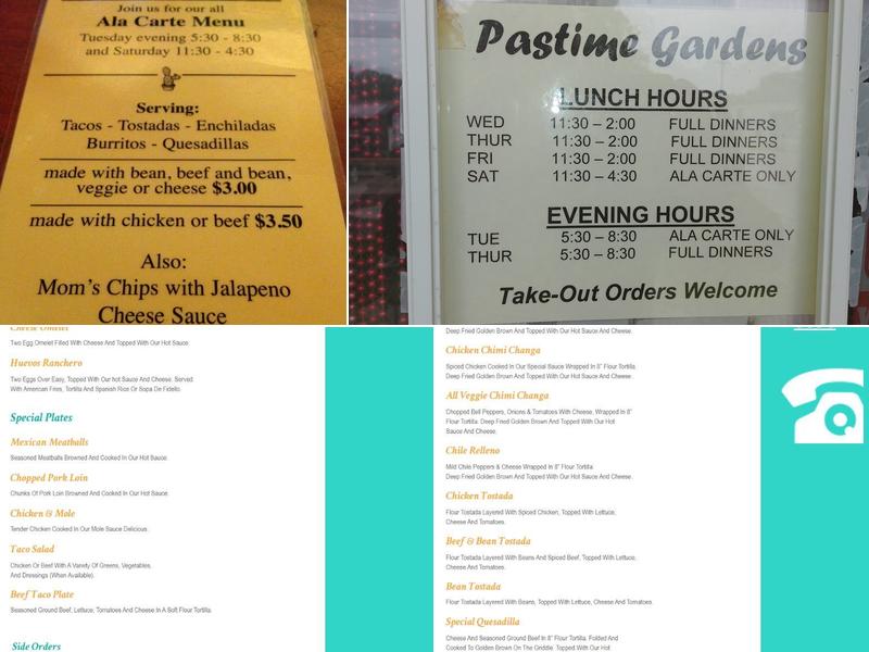 Pastime Gardens Menu