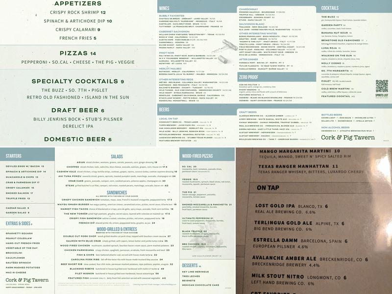 Cork & Pig Tavern Menu