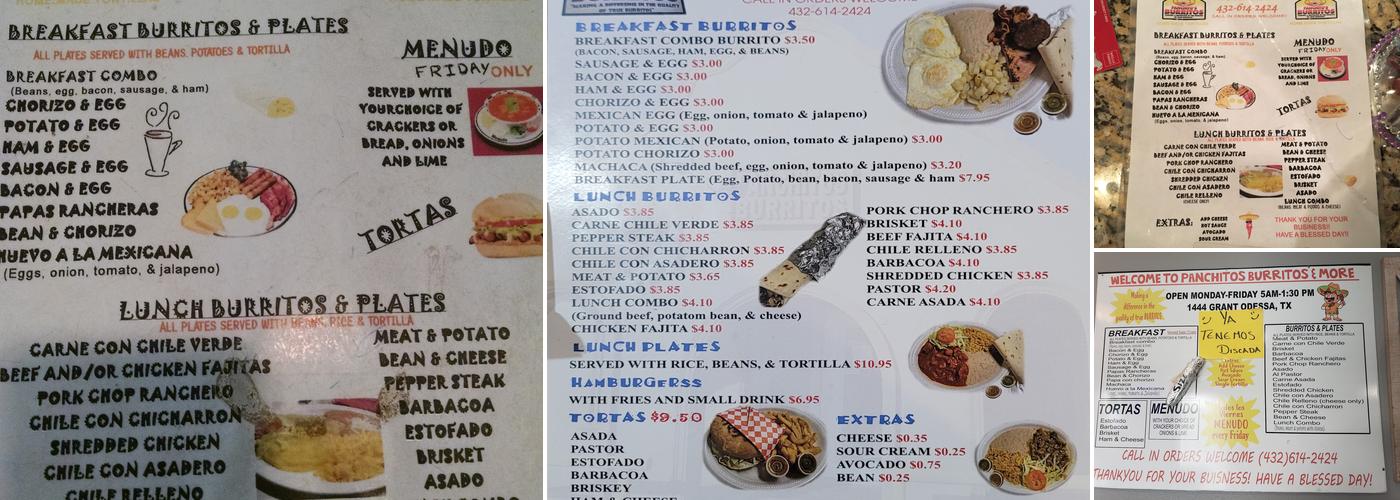 Panchitos Burritos Menu