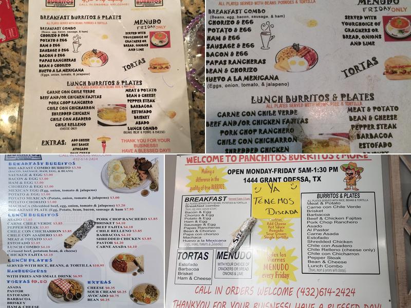 Panchitos Burritos Menu