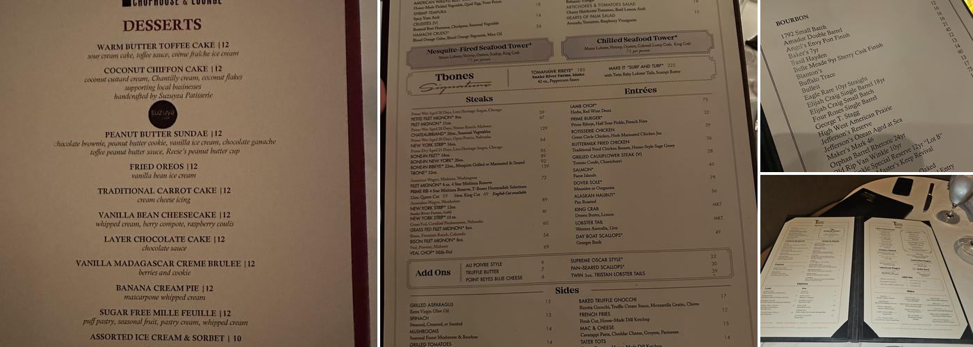 T-Bones Menu