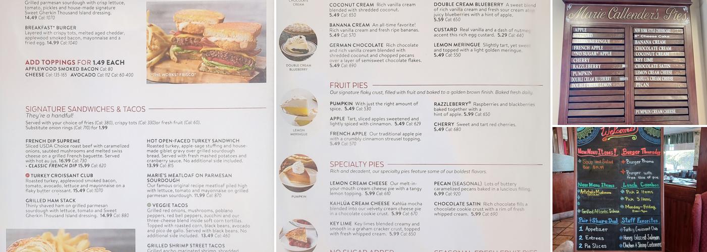 Marie Callender's West Sahara Menu