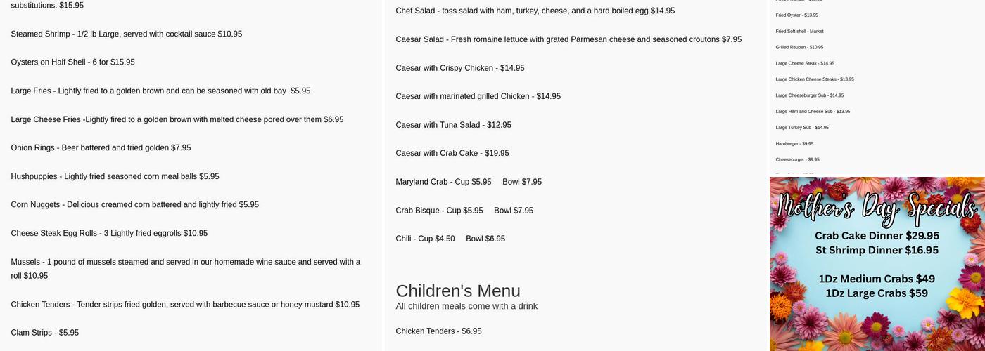 Kathy's Crab House Menu