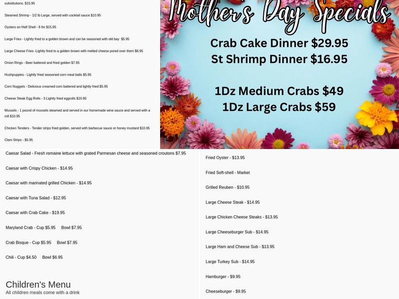 Kathy's Crab House Menu