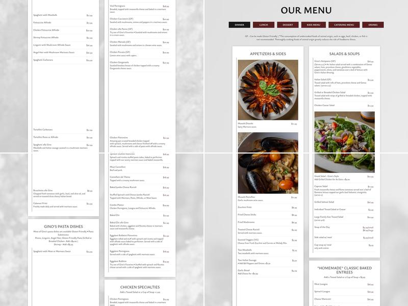 Gino's Italian Restaurant and Pizza Menu