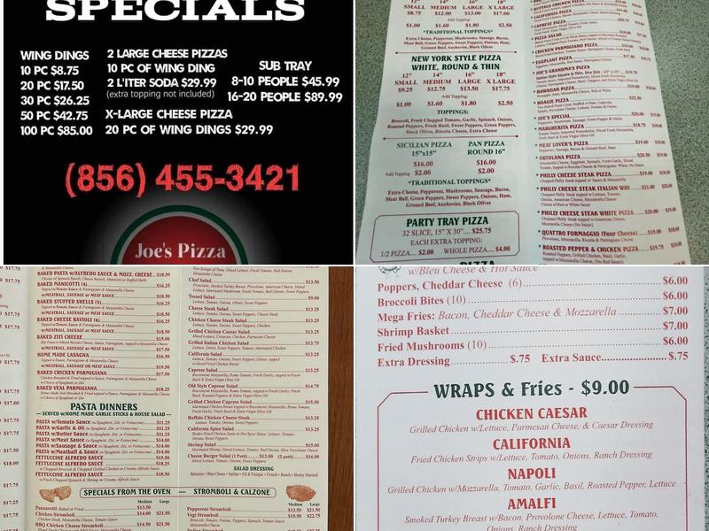 Joe's Pizza Menu