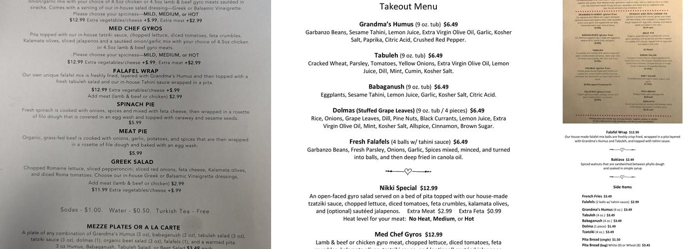 The Mediterranean Chef Cafe Menu