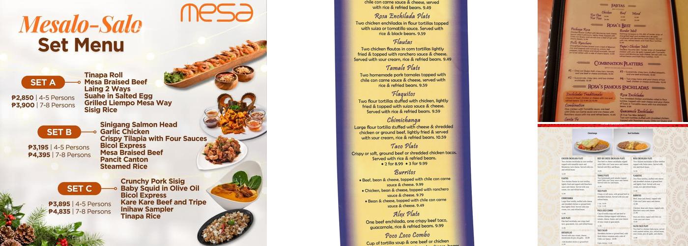 Mesa Rosa Mexican Restaurant Menu