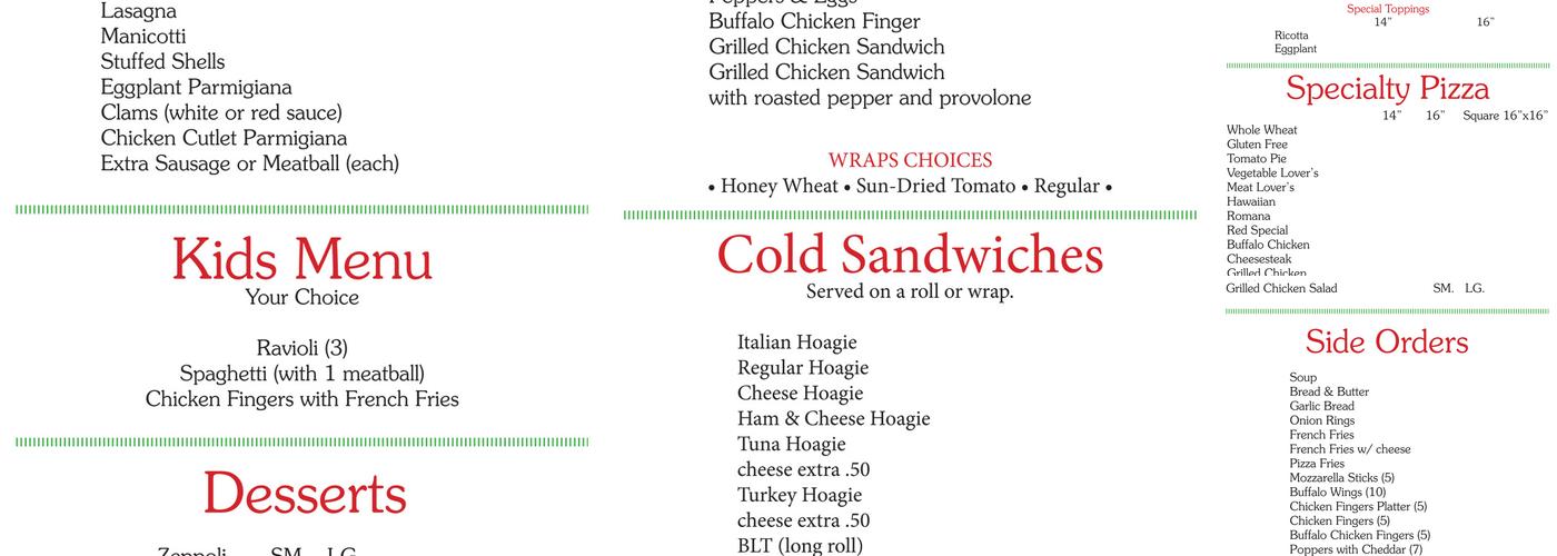 Sal's Pizza & Restaurant Menu