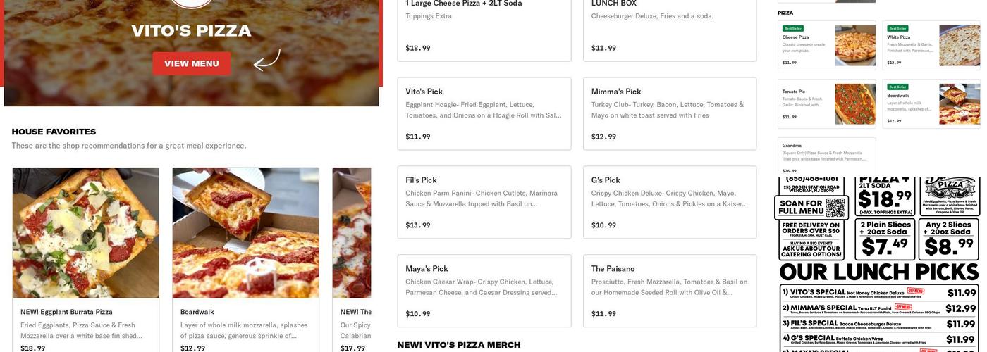 Vito's Pizza Menu