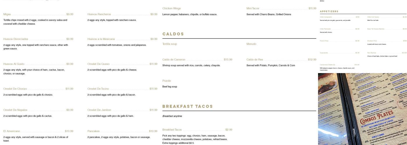 El Faro Mexican Food Menu