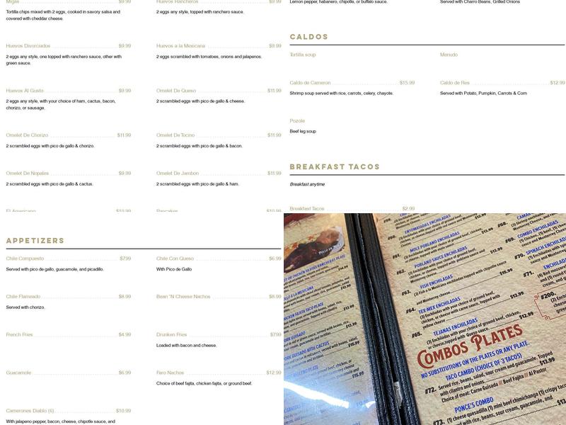 El Faro Mexican Food Menu