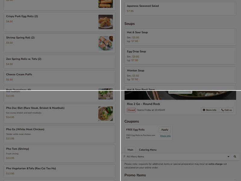Rice2Go Menu