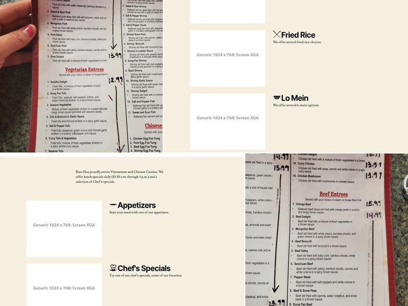 Bien Hoa Restaurant Menu