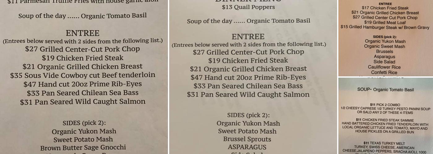 Farm to Fork Menu