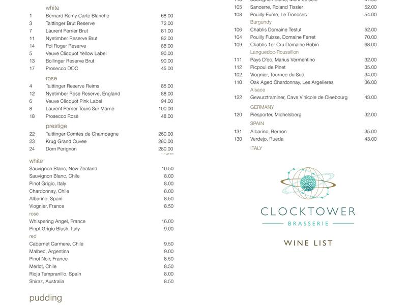 Clocktower Restaurant Menu