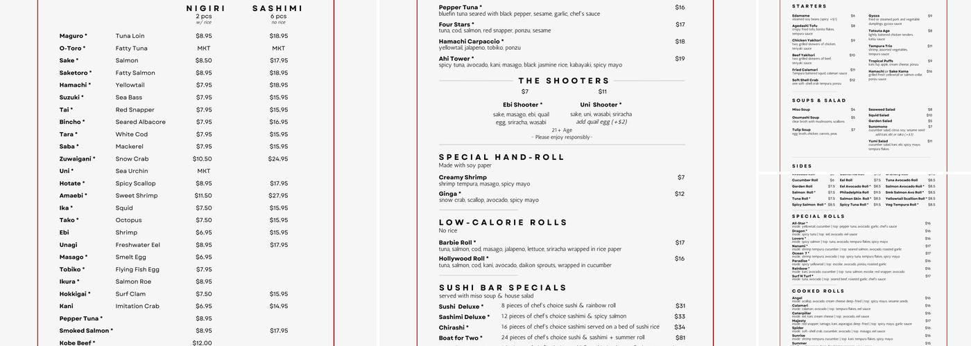 Nanami Sushi Bar & Grill Menu