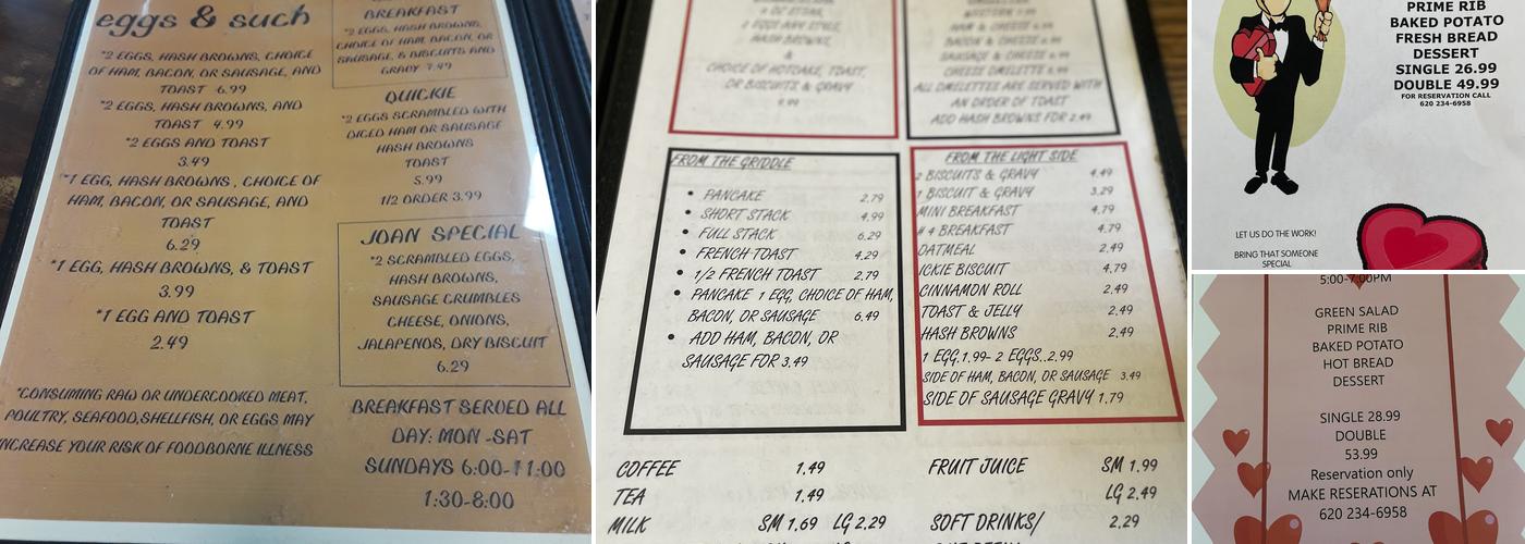Joan's Menu