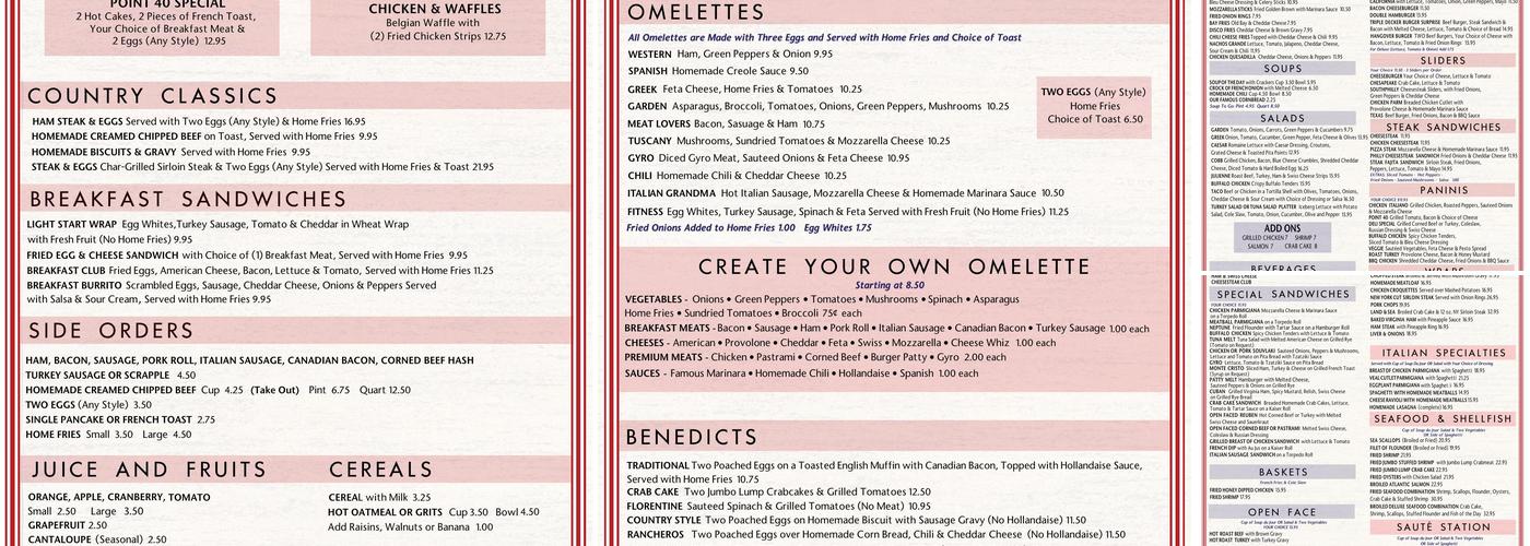 Point 40 Diner Menu