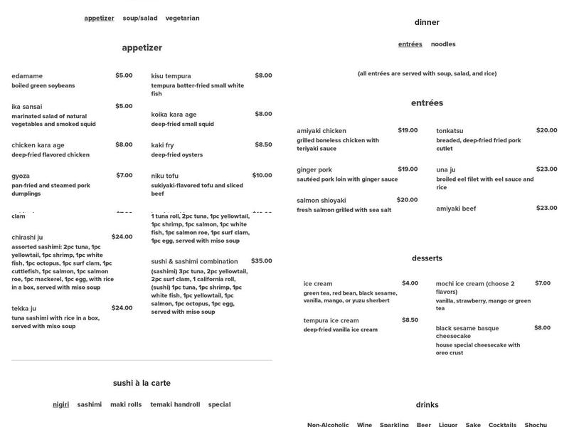 Sushi Sake Menu