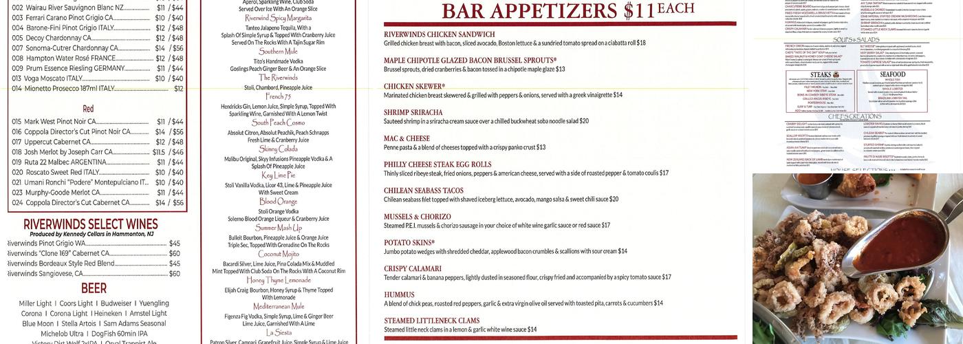 Riverwinds Restaurant Menu