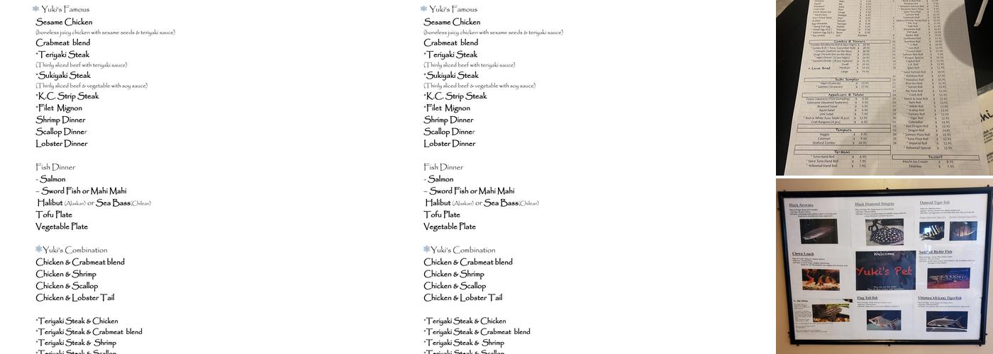 Yukis Restaurant of Japan Menu