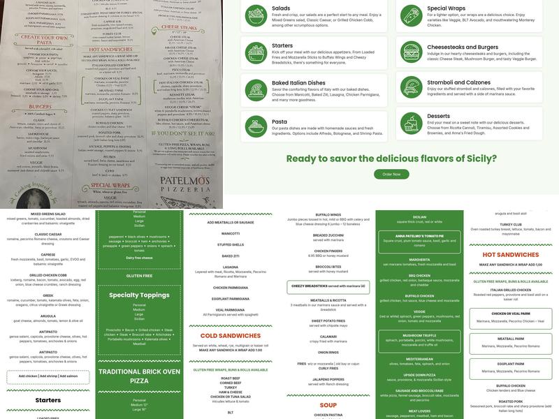 Patelmos Pizzeria Menu